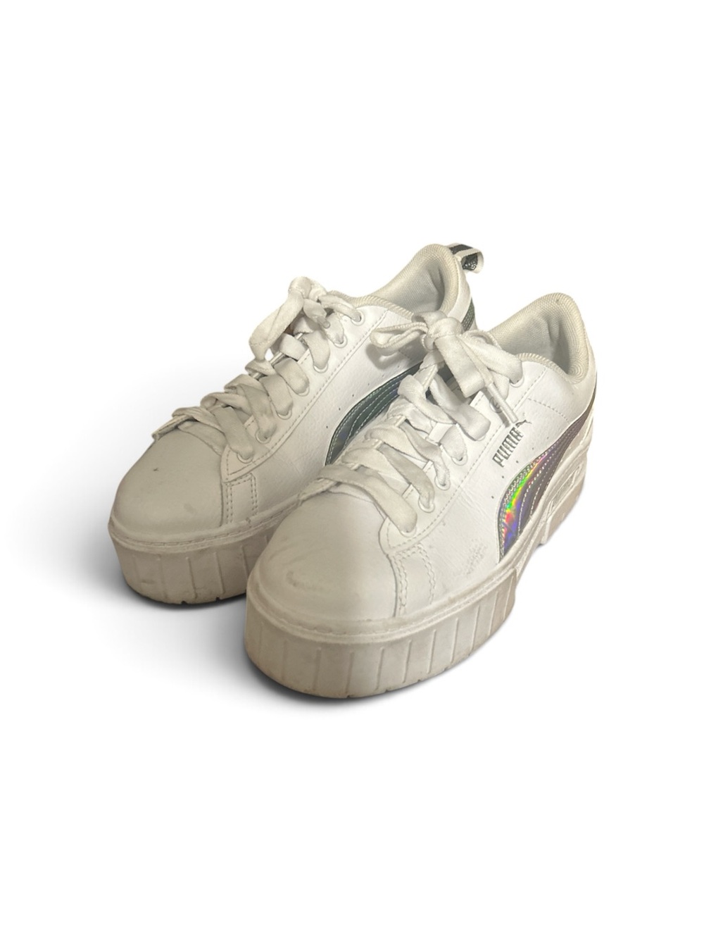 Puma White Platform Sneakers with Holographic Stripe